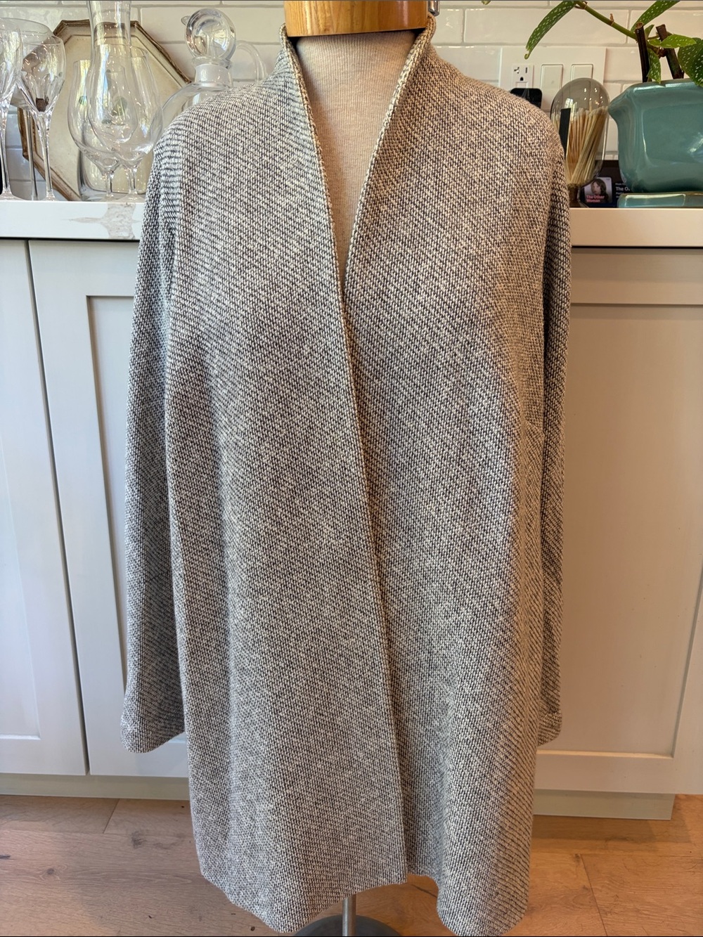 Eileen Fisher Open Front Heathered Gray 100% organic cotton cardigan